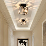 Talrex | Modern Black Flush Mount Ceiling Light with Crystal Shade for Hallway and Living Room