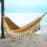 Lavo | Cotton Hammock with Wooden Spreader Bars and Fringe Tassels, 200 kg for Garden and Balcony