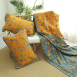 Zivara | Decorative Cotton Quilt with Ginkgo Leaf Pattern and Reversible Jacquard Finish