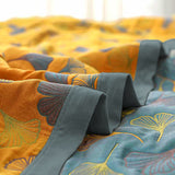 Zivara | Decorative Cotton Quilt with Ginkgo Leaf Pattern and Reversible Jacquard Finish