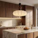 Norisse | Luxury Silk Pendant Light with Wooden Detail and Soft Ambient Lighting for Dining and Living Spaces