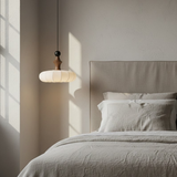 Norisse | Luxury Silk Pendant Light with Wooden Detail and Soft Ambient Lighting for Dining and Living Spaces