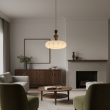 Norisse | Luxury Silk Pendant Light with Wooden Detail and Soft Ambient Lighting for Dining and Living Spaces