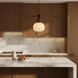 Norisse | Luxury Silk Pendant Light with Wooden Detail and Soft Ambient Lighting for Dining and Living Spaces