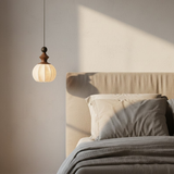 Norisse | Luxury Silk Pendant Light with Wooden Detail and Soft Ambient Lighting for Dining and Living Spaces