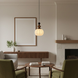 Norisse | Luxury Silk Pendant Light with Wooden Detail and Soft Ambient Lighting for Dining and Living Spaces