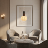 Norisse | Luxury Silk Pendant Light with Wooden Detail and Soft Ambient Lighting for Dining and Living Spaces