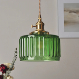 Sorviana | Vintage Style Ribbed Glass Pendant Lamp with Brass Finish for Dining Tables and Kitchen Islands