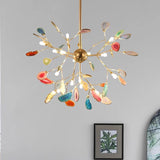 Modern Metal Branch LED Chandelier with Agate Accents for Living Room
