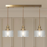 Sorviana | Vintage Style Ribbed Glass Pendant Lamp with Brass Finish for Dining Tables and Kitchen Islands
