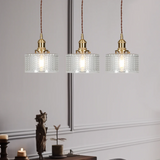 Sorviana | Vintage Style Ribbed Glass Pendant Lamp with Brass Finish for Dining Tables and Kitchen Islands