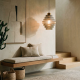 Elvoria | Architectural Glass Pendant Light with Layered Panels and Japandi Minimalist Design
