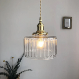 Sorviana | Vintage Style Ribbed Glass Pendant Lamp with Brass Finish for Dining Tables and Kitchen Islands