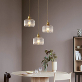 Sorviana | Vintage Style Ribbed Glass Pendant Lamp with Brass Finish for Dining Tables and Kitchen Islands