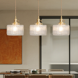 Sorviana | Vintage Style Ribbed Glass Pendant Lamp with Brass Finish for Dining Tables and Kitchen Islands