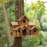 Amelior | Rustic Wooden Hanging Birdhouse with Six Entry Holes for Garden, Patio and Balcony