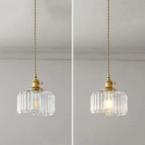 Sorviana | Vintage Style Ribbed Glass Pendant Lamp with Brass Finish for Dining Tables and Kitchen Islands