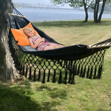 Lavo | Cotton Hammock with Wooden Spreader Bars and Fringe Tassels, 200 kg for Garden and Balcony