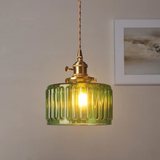 Sorviana | Vintage Style Ribbed Glass Pendant Lamp with Brass Finish for Dining Tables and Kitchen Islands