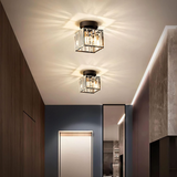 Talrex | Modern Black Flush Mount Ceiling Light with Crystal Shade for Hallway and Living Room
