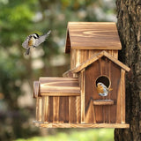 Amelior | Rustic Wooden Hanging Birdhouse with Six Entry Holes for Garden, Patio and Balcony