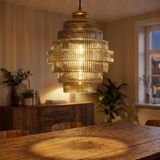 Elvoria | Architectural Glass Pendant Light with Layered Panels and Japandi Minimalist Design