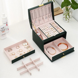 Sirae | Three-Drawer Faux Leather Jewellery Box in Green, Black, Pink and White for Dressing Table