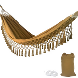 Lavo | Cotton Hammock with Wooden Spreader Bars and Fringe Tassels, 200 kg for Garden and Balcony