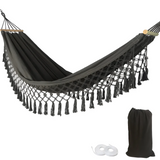 Lavo | Cotton Hammock with Wooden Spreader Bars and Fringe Tassels, 200 kg for Garden and Balcony