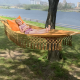 Lavo | Cotton Hammock with Wooden Spreader Bars and Fringe Tassels, 200 kg for Garden and Balcony
