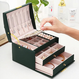 Sirae | Three-Drawer Faux Leather Jewellery Box in Green, Black, Pink and White for Dressing Table