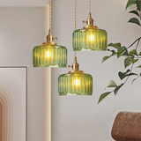 Sorviana | Vintage Style Ribbed Glass Pendant Lamp with Brass Finish for Dining Tables and Kitchen Islands