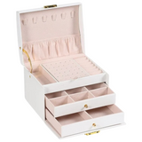 Sirae | Three-Drawer Faux Leather Jewellery Box in Green, Black, Pink and White for Dressing Table