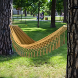 Lavo | Cotton Hammock with Wooden Spreader Bars and Fringe Tassels, 200 kg for Garden and Balcony