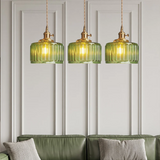 Sorviana | Vintage Style Ribbed Glass Pendant Lamp with Brass Finish for Dining Tables and Kitchen Islands