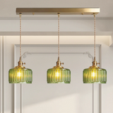 Sorviana | Vintage Style Ribbed Glass Pendant Lamp with Brass Finish for Dining Tables and Kitchen Islands