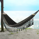 Lavo | Cotton Hammock with Wooden Spreader Bars and Fringe Tassels, 200 kg for Garden and Balcony