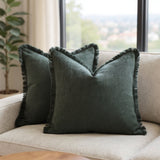 Molven | Cushion Covers Cotton Linen Frill Decorative Pillow Covers for Sofa Living Room and Bedroom