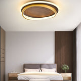 Calira | Modern Walnut & Gold Flush Ceiling Light with Integrated LED for Living Rooms & Bedrooms