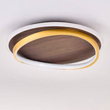 Calira | Modern Walnut & Gold Flush Ceiling Light with Integrated LED for Living Rooms & Bedrooms