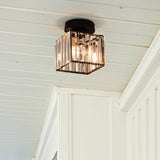 Talrex | Modern Black Flush Mount Ceiling Light with Crystal Shade for Hallway and Living Room