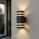 Liorena | Modern Up Down Outdoor Wall Light with Aluminium Frame and Glass Panels for Entrances and Patios
