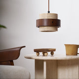 Arluna | Travertine Pendant Light with Walnut Wood Detail for Modern Ambient Lighting