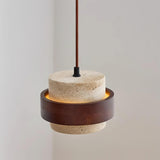Arluna | Travertine Pendant Light with Walnut Wood Detail for Modern Ambient Lighting