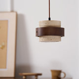 Arluna | Travertine Pendant Light with Walnut Wood Detail for Modern Ambient Lighting