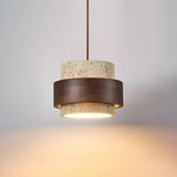 Arluna | Travertine Pendant Light with Walnut Wood Detail for Modern Ambient Lighting