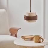 Arluna | Travertine Pendant Light with Walnut Wood Detail for Modern Ambient Lighting