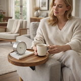 Melorae | Solid Wood Clip-On Sofa Armrest Tray in Dark Walnut for Living Room and Reading Corner