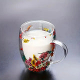 Korvain | Decorative Glass Mug with Floral Design and Heat Insulation