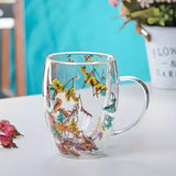 Korvain | Decorative Glass Mug with Floral Design and Heat Insulation